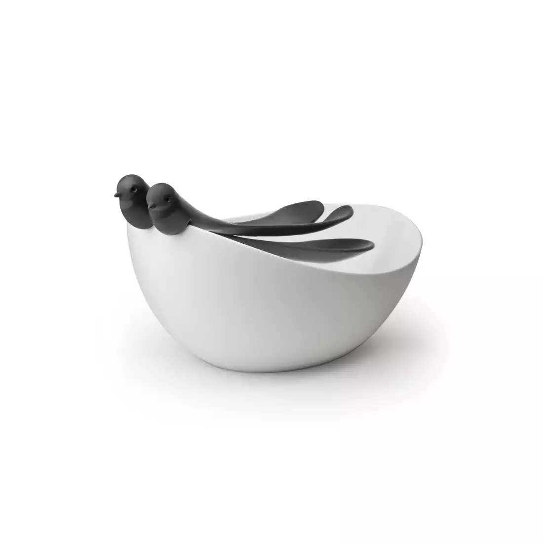 QUALY bowl with salad spoons, black and white
