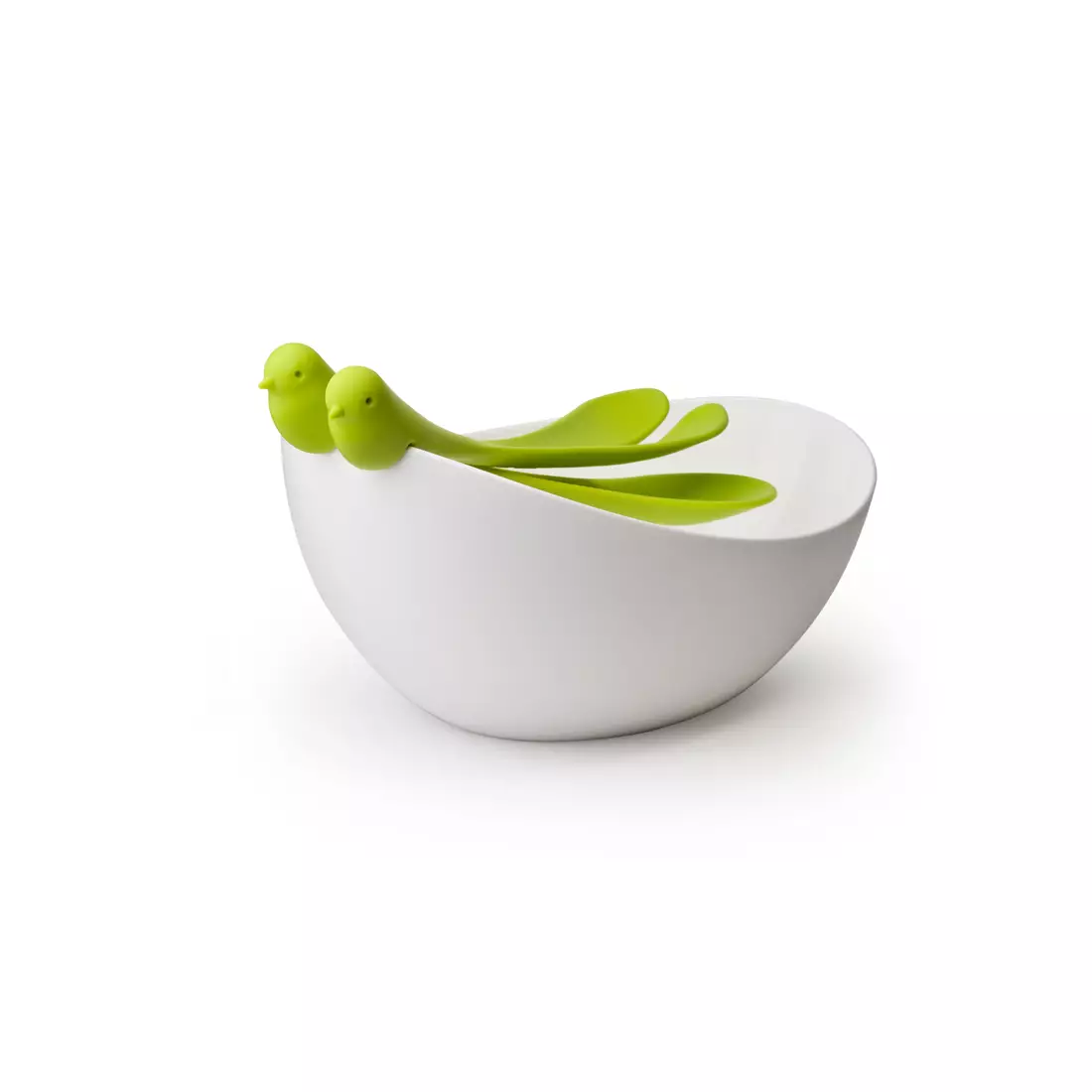 QUALY bowl with salad spoons, white and green