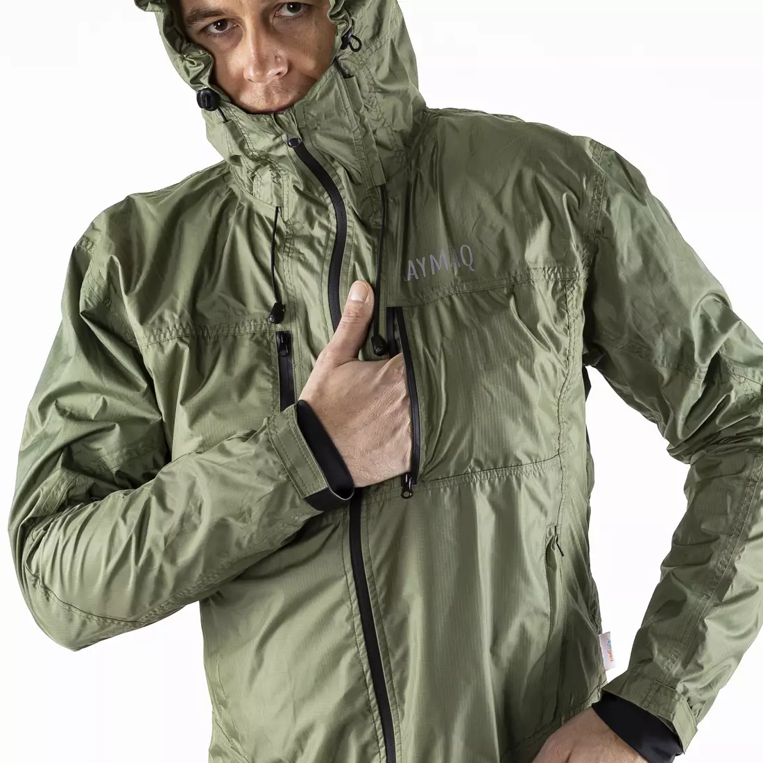 KAYMAQ J2MH men's hooded rain cycling jacket, olive