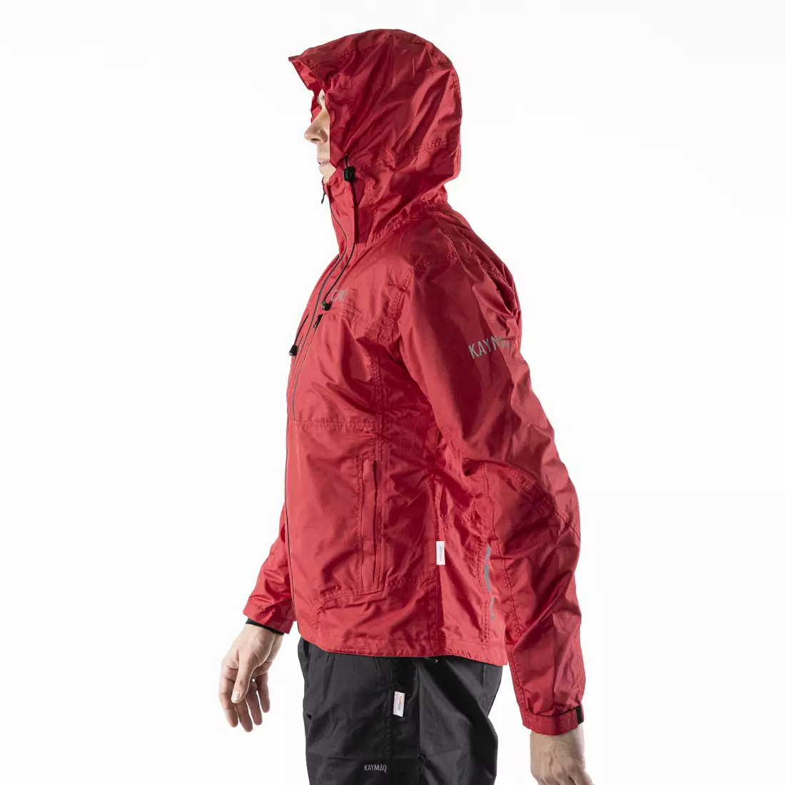 KAYMAQ J2MH men's hooded rain cycling jacket, red