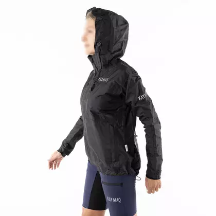 KAYMAQ J2WH women's hooded rain cycling jacket, black