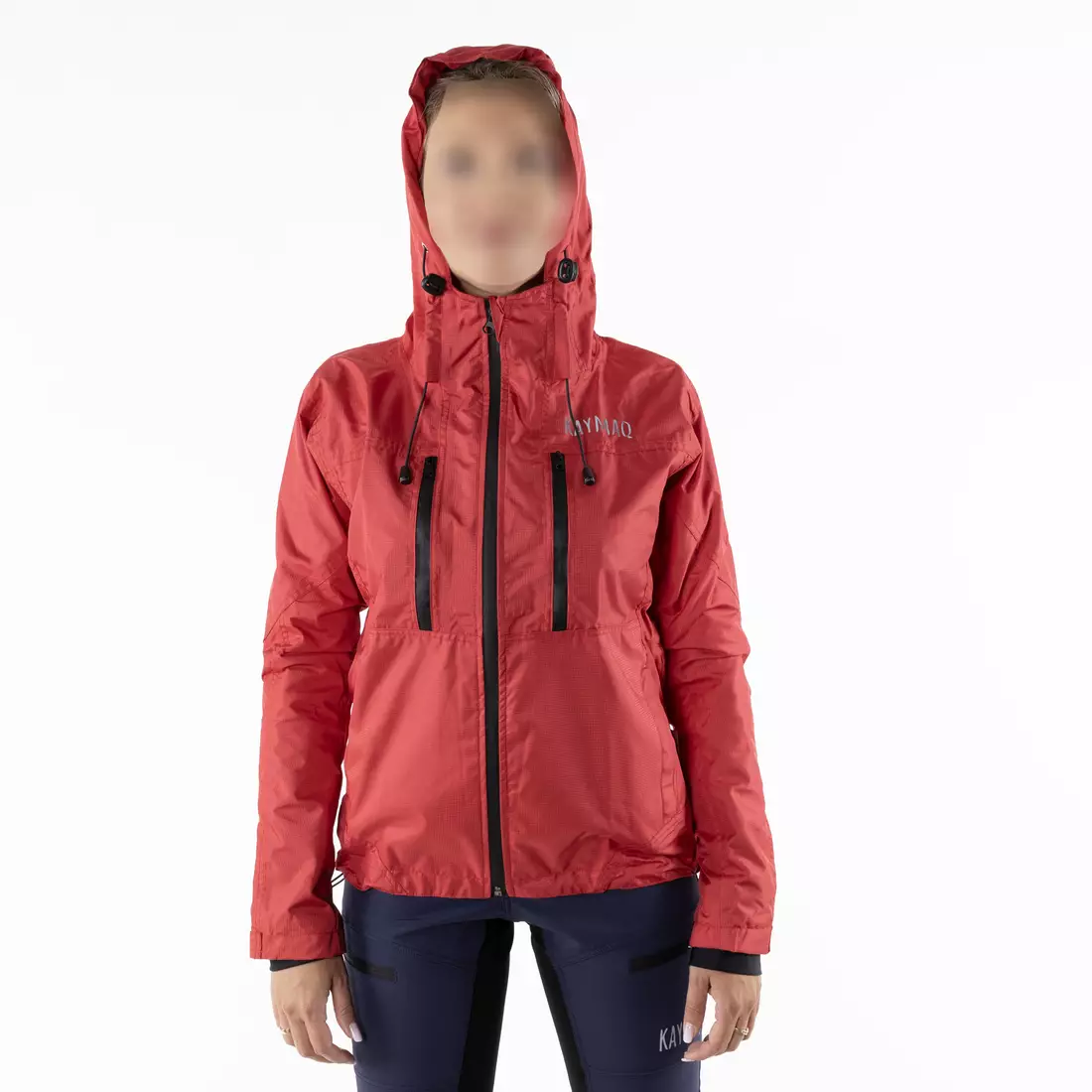 KAYMAQ J2WH women's hooded rain cycling jacket, red