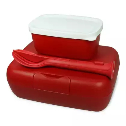 Koziol Candy Ready Dsred lunchbox with a container and cutlery, red