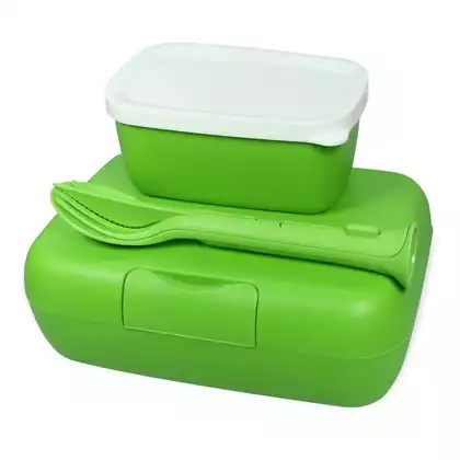 Koziol Candy Ready Healthy lunchbox with a container and cutlery, green
