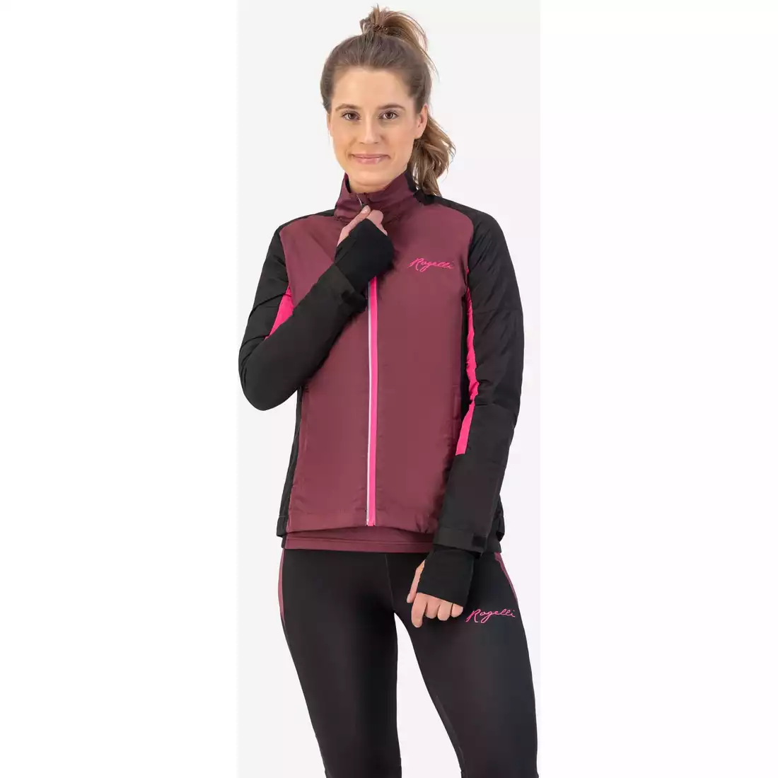 Rogelli ENJOY II women's jacket, windbreaker for running, burgundy-black-pink