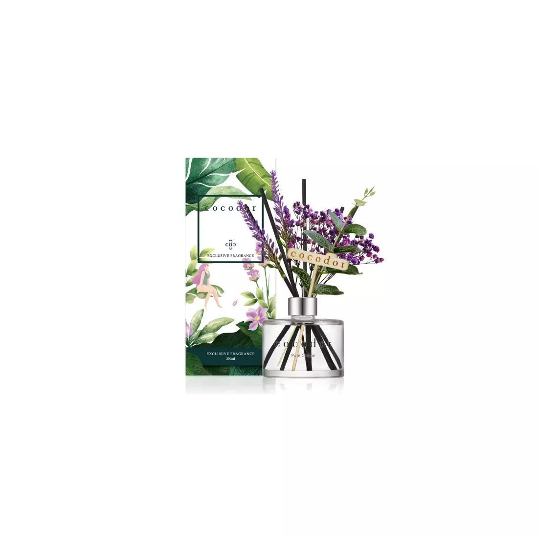 COCODOR aroma diffuser with sticks and flowers flower lavender, pure cotton 200 ml