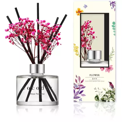 COCODOR aroma diffuser with sticks and flowers, rose perfume 120 ml