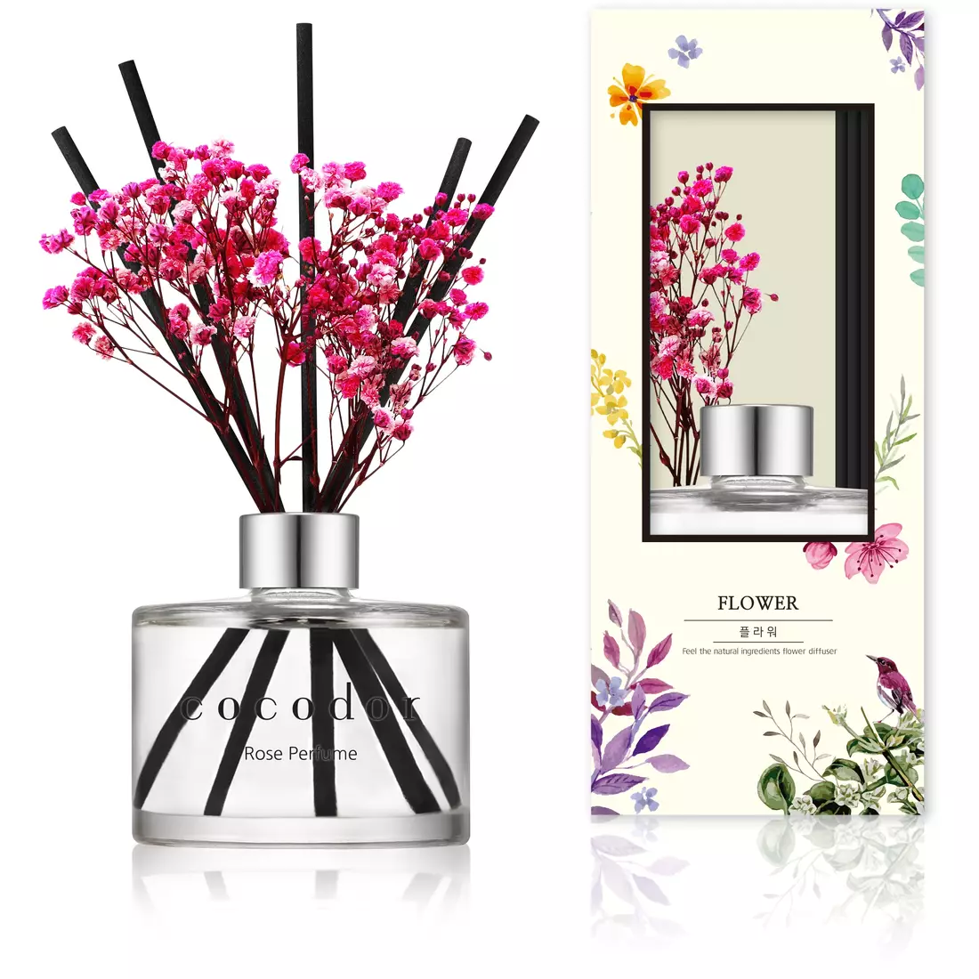 COCODOR aroma diffuser with sticks and flowers, rose perfume 200 ml