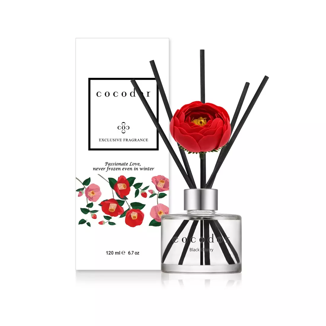 COCODOR aroma diffuser with sticks camellia, black cherry 120 ml