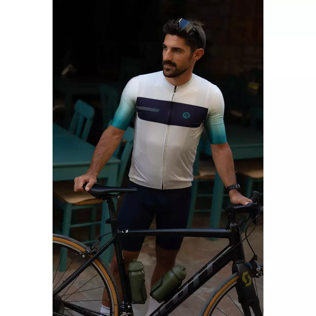 Rogelli DAWN men's cycling jersey, beige and turquoise