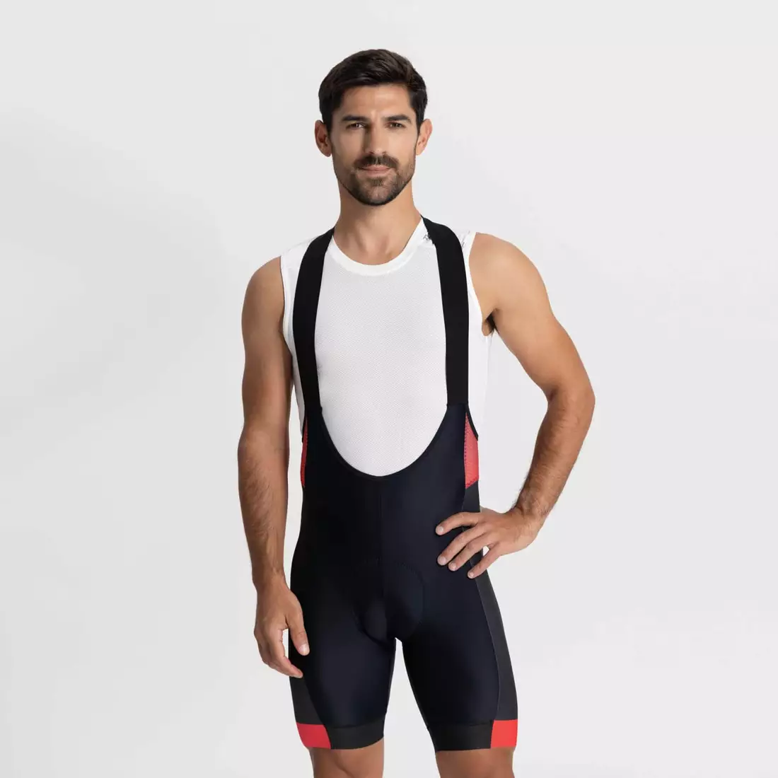 Rogelli FUSE II mens cycling bib shorts, black and red