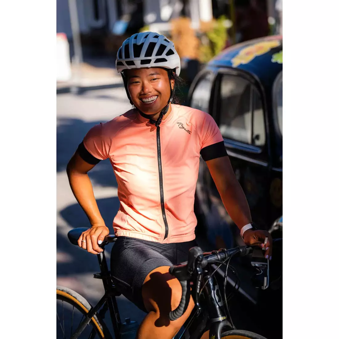 Rogelli MODESTA women's cycling jersey, coral-black