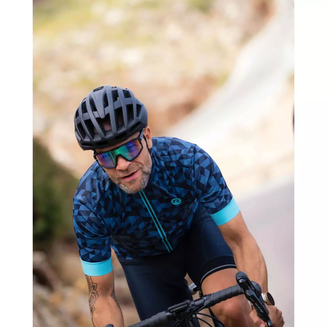 Rogelli RUBIK men's cycling jersey, grey-turquoise