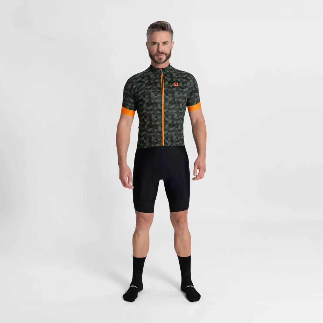 Rogelli RUBIK men's cycling jersey, khaki-orange