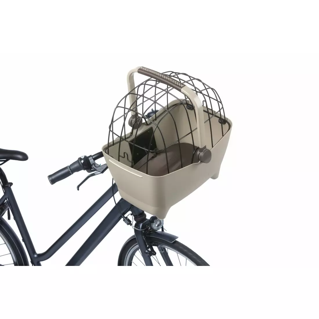 BASIL BUDDY KF bicycle front basket for a dog with a pillow, brown