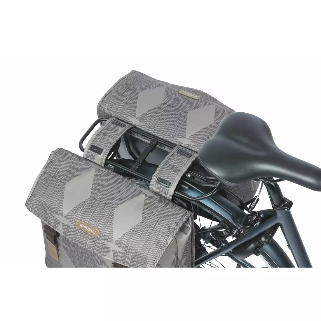 BASIL ELEGANCE DOUBLE BAG double rear bicycle pannier 40 L, chateu taupe