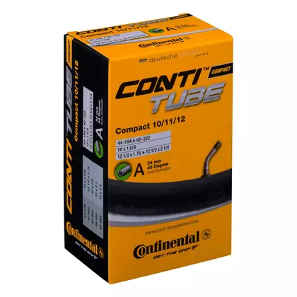 CONTINENTAL COMPACT 10/11/12 bicycle tube with a 45° 34 mm Schrader valve