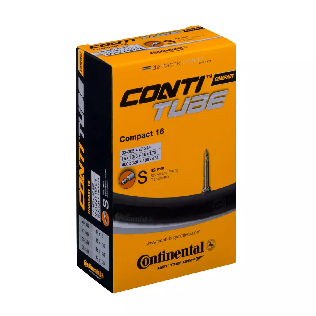 CONTINENTAL COMPACT 16/1,25 bicycle tube with a 42 mm Presta valve