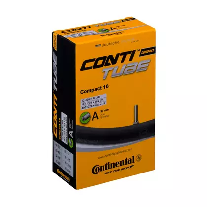 CONTINENTAL COMPACT 16/1 3/8-1.75 bicycle tube with a 34 mm Schrader valve
