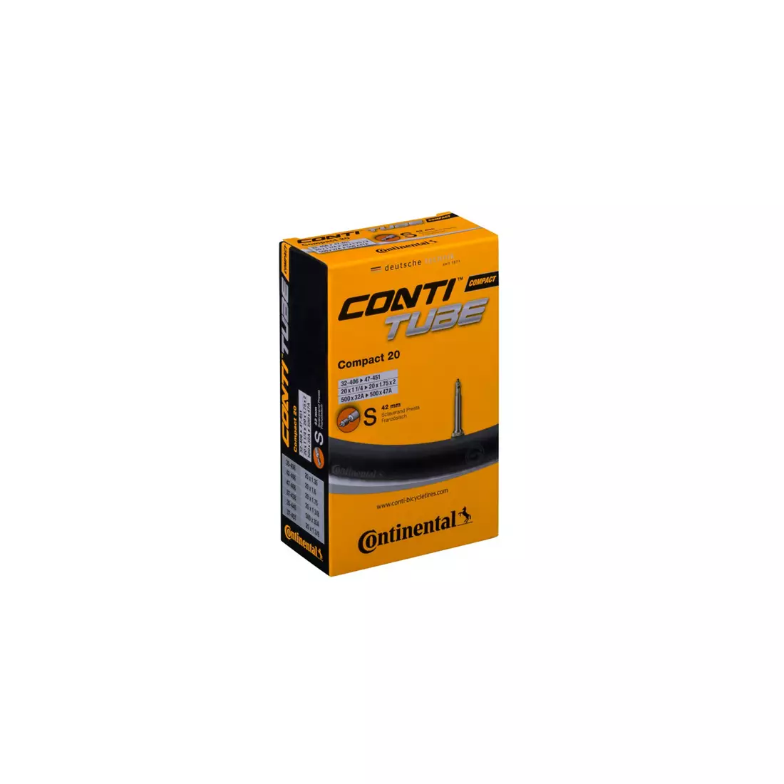 CONTINENTAL COMPACT 20/1,25 bicycle tube with a 42 mm Presta valve