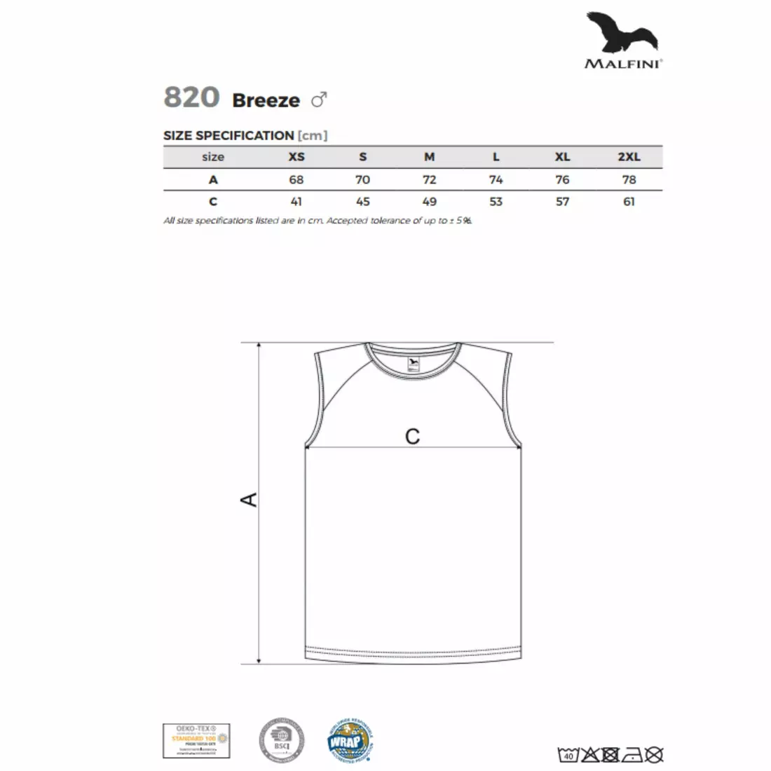 MALFINI BREEZE Men's Sport Tank Top, Sleeveless, 100% Polyester, White 8200012