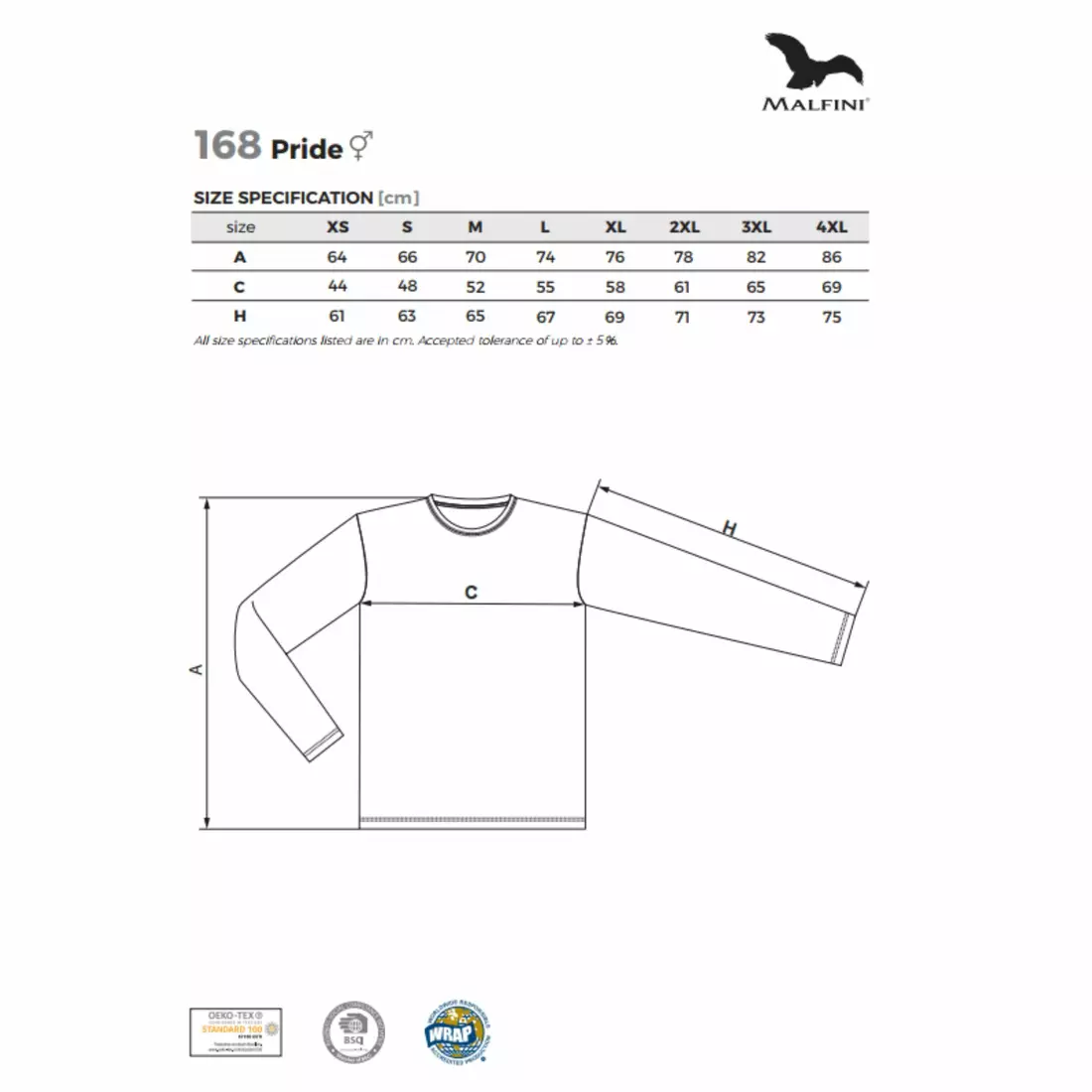 MALFINI PRIDE Men's Long Sleeve Sport Shirt, White 1680012