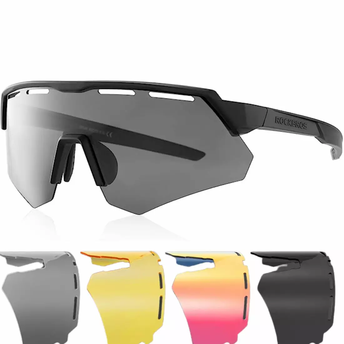 Rockbros Sports Glasses with Polarization, 4 Interchangeable Lenses,  Correction, Black 14210006004
