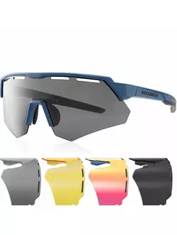 Rockbros Sports Glasses with Polarization, 4 Interchangeable Lenses,  Correction, Blue 14210006002