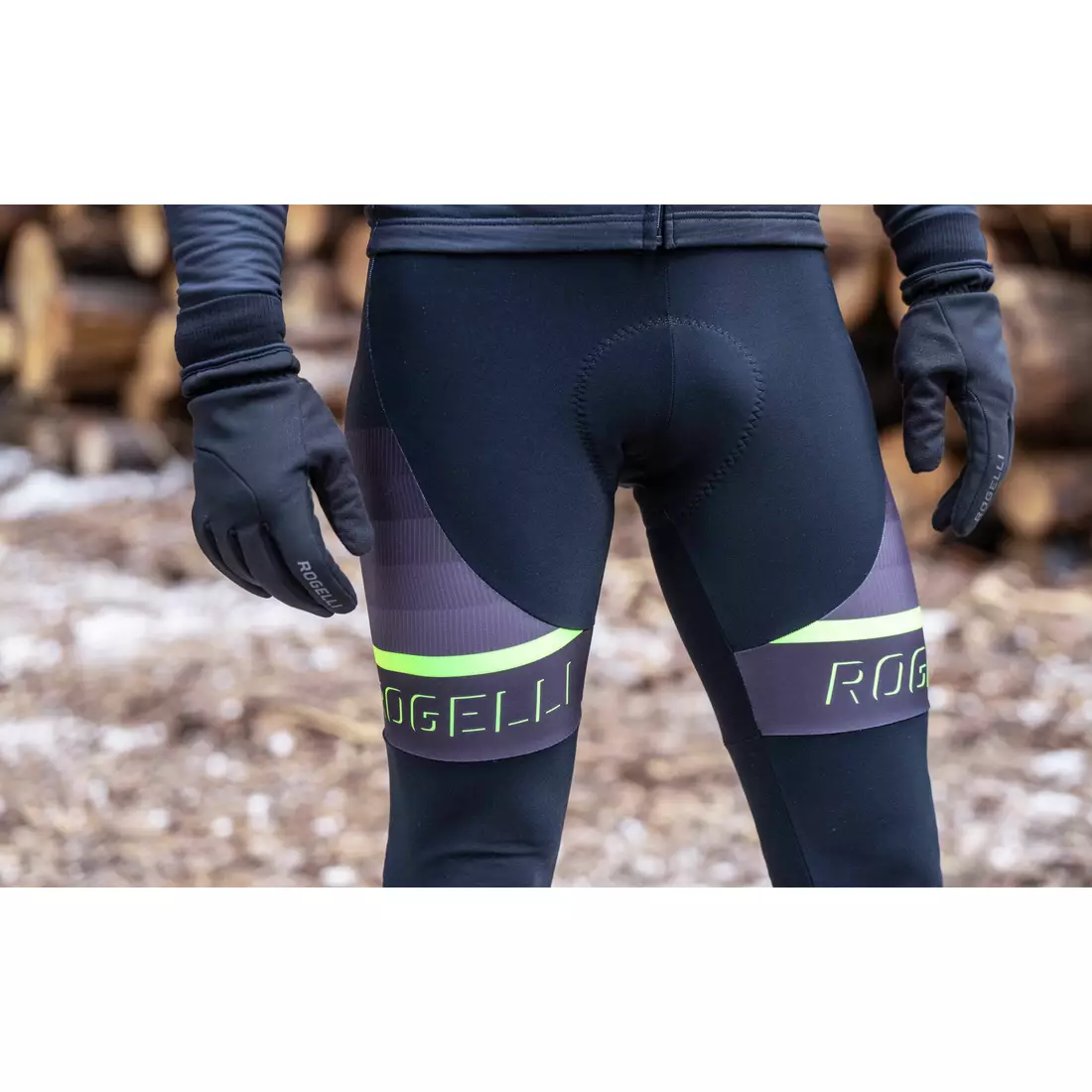 Rogelli cycling pants with suspenders, insulated, HERO II fluorine