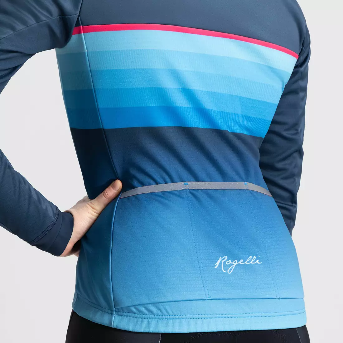 Rogelli women's winter cycling jacket made of membrane IMPRESS II, blue and pink