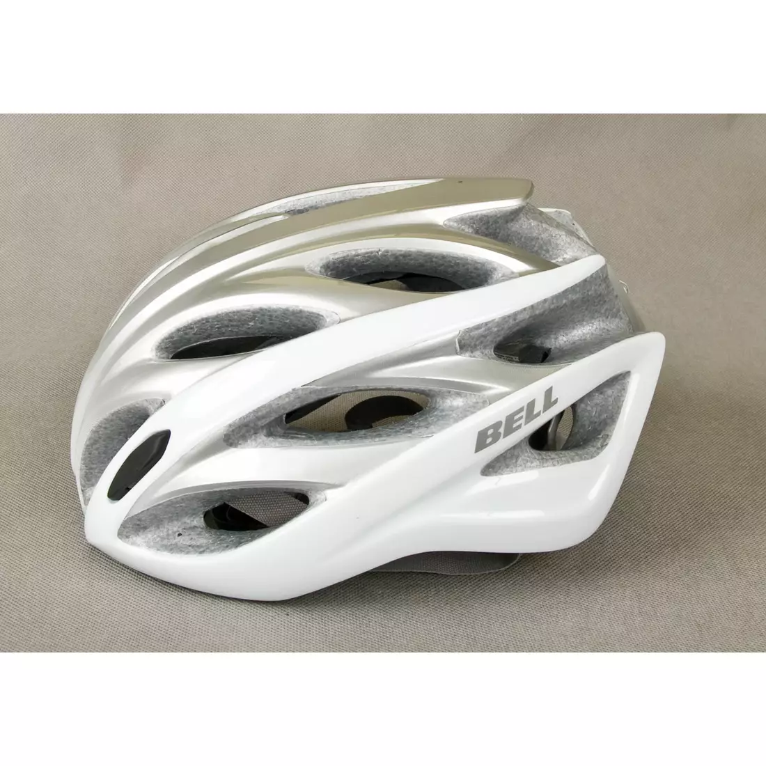 BELL OVERDRIVE bicycle helmet, silver and white