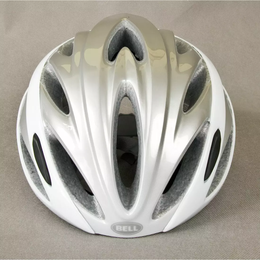 BELL OVERDRIVE bicycle helmet, silver and white