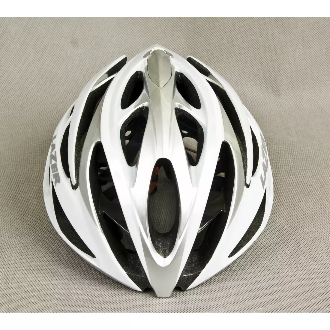 LAZER O2 road bicycle helmet, white and silver