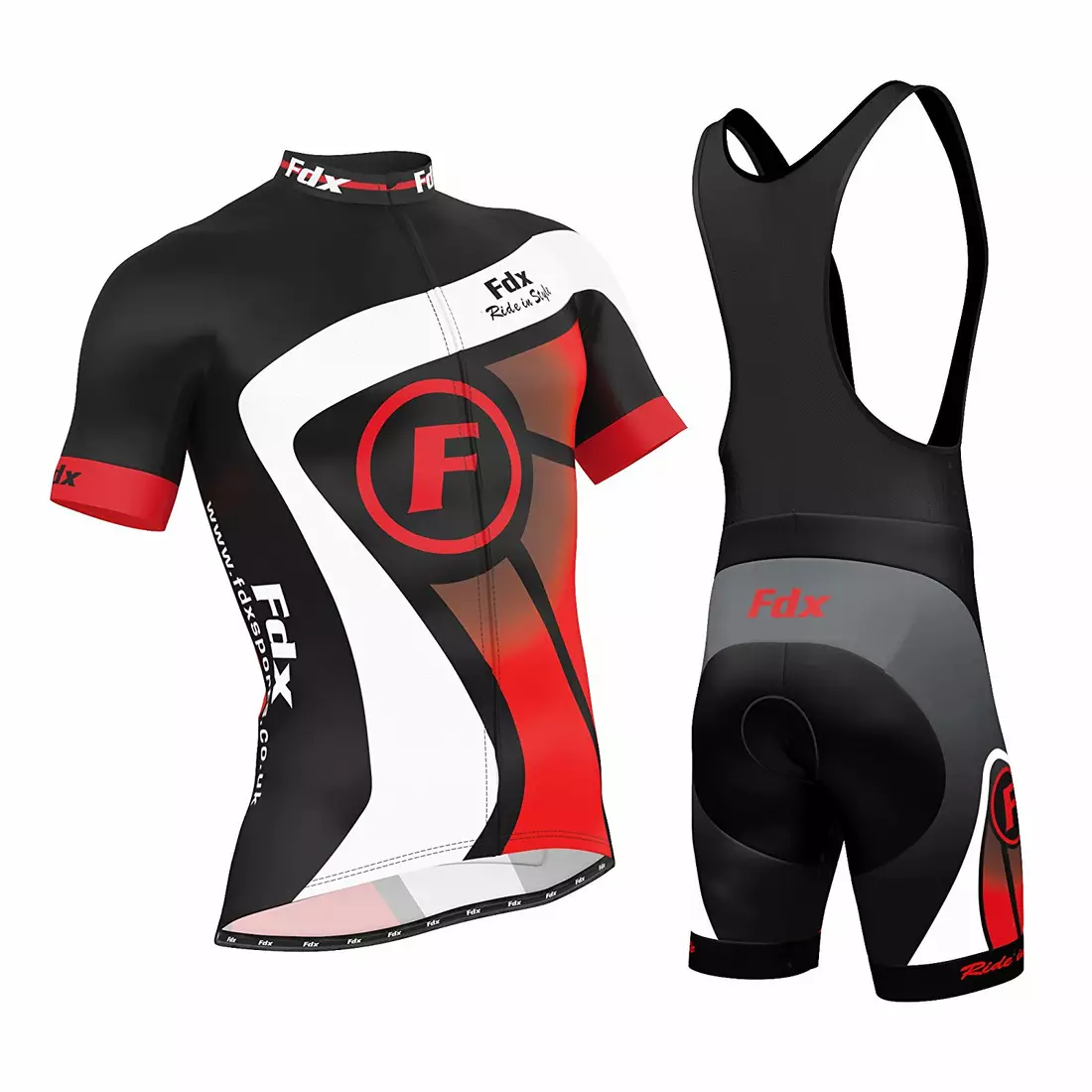 FDX 1020 summer cycling set: jersey + bib shorts, black and red