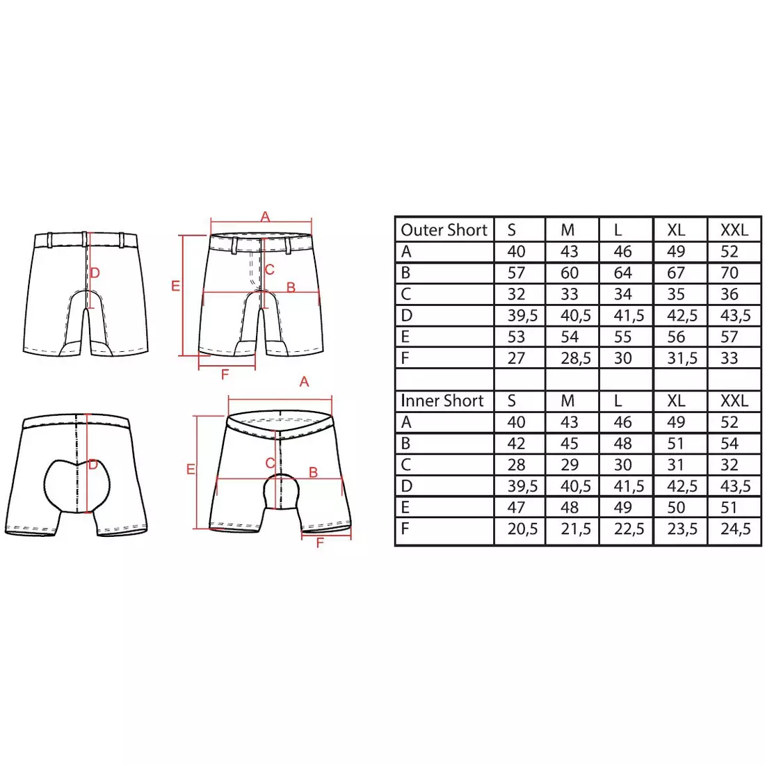 FORCE Cycling shorts 2w1 MTB-11, gray-red 900330