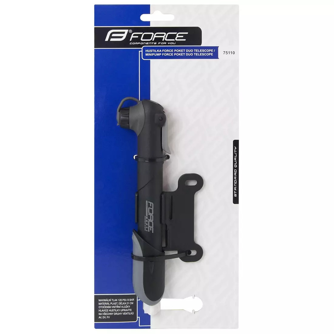 FORCE bicycle pump POCKET DUO TELESCOPE 120psi / 8 bar, black 75110