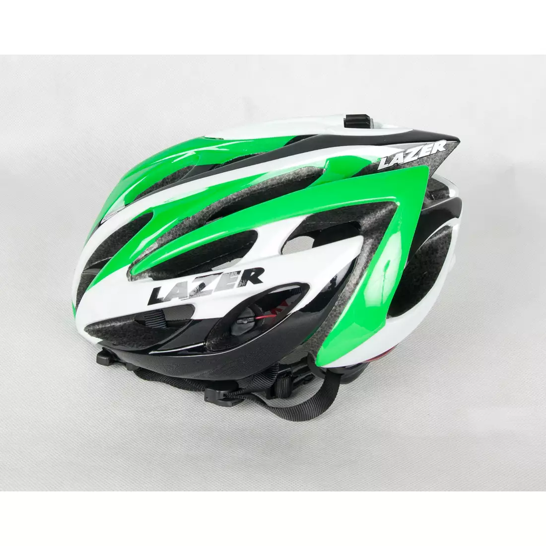 LAZER O2 road bicycle helmet green and white