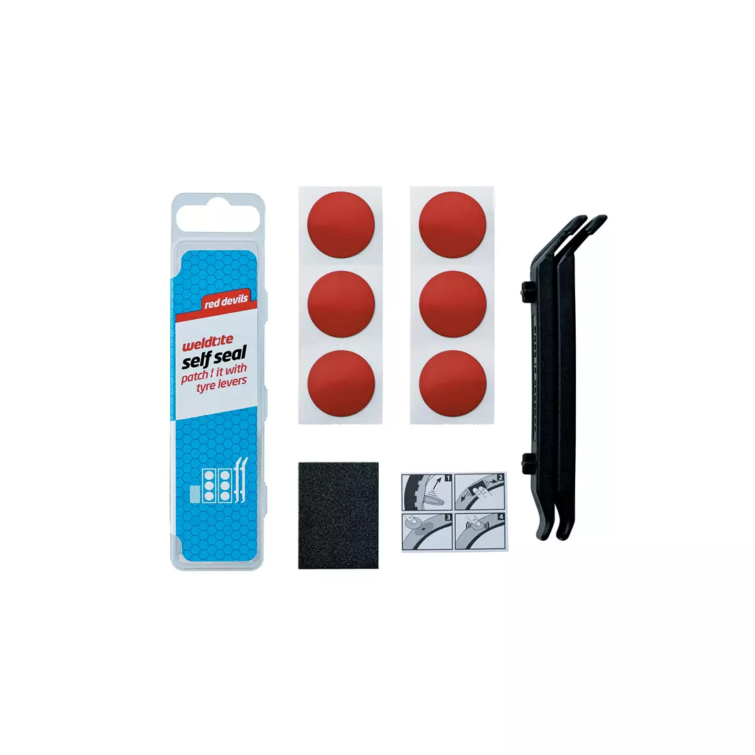 Tire patches set WELDTITE SS19 PUNCTURE RED DEVILS SELF SEAL PATCH KIT 6x self-adhesive patches + 2x buckets WLD-1039
